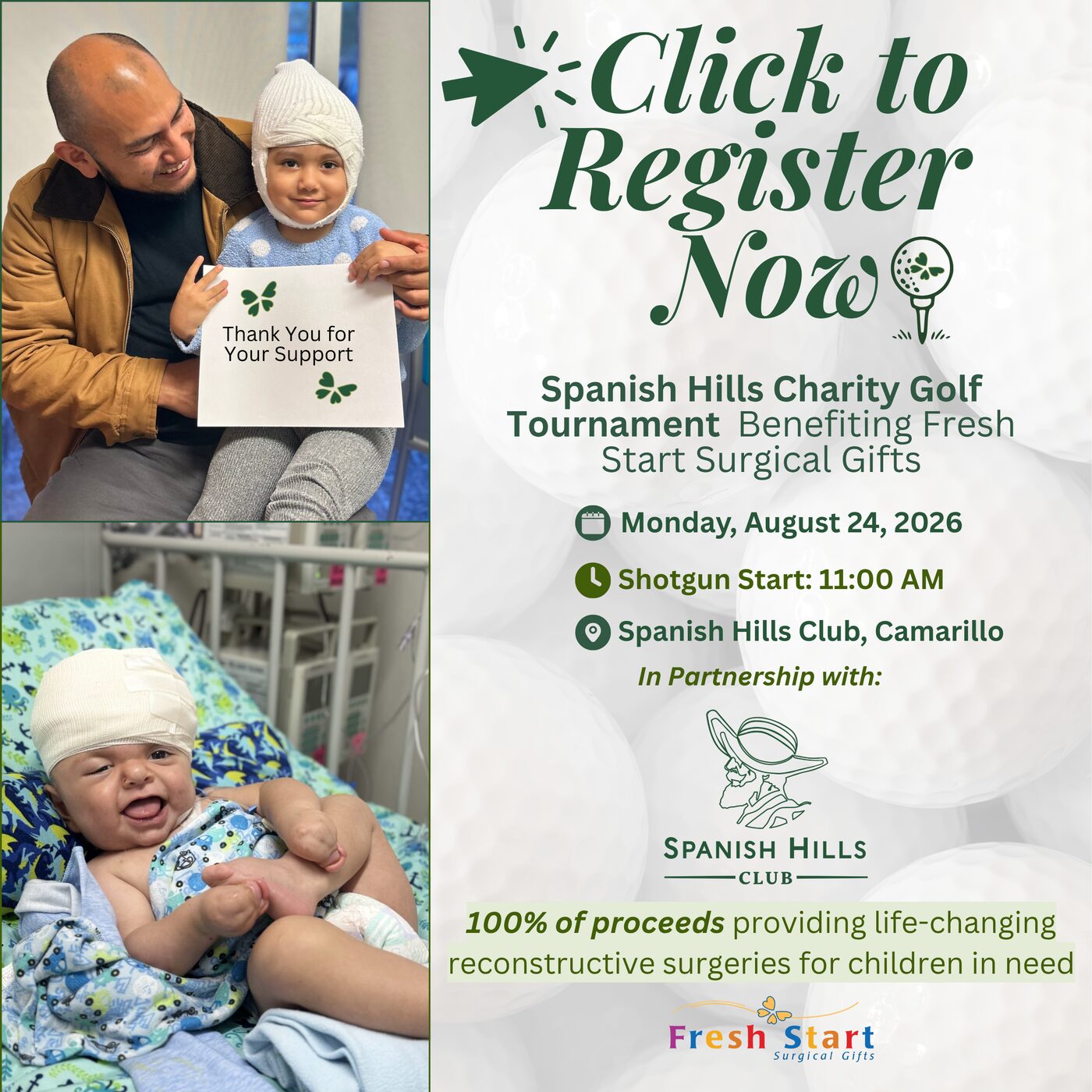 Spanish Hills Charity Golf Tournament benefiting Fresh Start Surgical Gifts, click to register